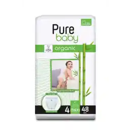 Pure Baby Baby Pant Style Diapers with Organic Bamboo Core Size 4, 7 to 14 kg, Superior Absorption, 48 pieces