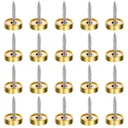 Fuyamp 20 Pcs Stainless Mirror Screws Decorative Caps Cover 0.63"/16mm Gold Screws Caps in Chrome Cover Nails Decorative Nail Caps Advertising Mirror Fasteners Cover Sign Advertising Hardware