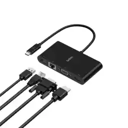 Belkin USB-C Multimedia Adaptörü (VGA, 4K HDMI, USB 3.0, Ethernet Bağlantı Noktalı USB-C Hub) MacBook Pro, iPad Pro, Surface Pro, Chromebook ve daha fazlası için