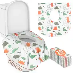 Toilet Seat Covers Disposable Kids, 10 Pack Public Potty Covers for Toddlers, Extra Large Size, Waterproof, Self Adhesive, Portable, for Travel and Potty Training (Dinosaurs)