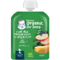 Gerber Organik Muz Yabanmersini Böğürtlen ve Elma Püresi 90 g x 7