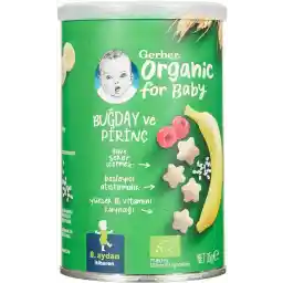 Gerber Organik Pirinçli, Buğdaylı, Muzlu ve Ahududulu Bebek Atıştırmalığı 35 g x 5