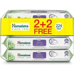 Himalaya Sensitive Skin Baby Wipes | 56 wipes X 4 packs (224 Wipes) | Cleanses Baby's Skin as Gently as pure Water | Enriched with Goodness of Aloe Vera & Cucumber | Alcohol & Paraben Free