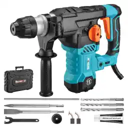 Berserker 1-1/4" SDS-Plus Rotary Hammer Drill with Vibration Control,Safety Clutch,12.5 Amp 4 Functions Corded Rotomartillo for Concrete-Including 3 Drill Bits,Flat Chisel,Point Chisel,Carrying Case