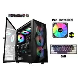 SAMA 3509 Open Door Tempered Glass ATX Mid Tower Gaming Computer Case,4 x ARGB Fans Pre-Installed
