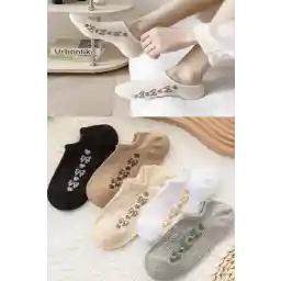 BGK 5 Çift Kadın Kabartmalı Çiçek Görünmez Çorap