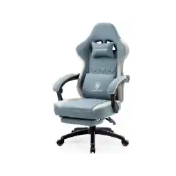 Dowinx Gaming Chair Breathable Fabric Computer Chair with Pocket Spring Cushion, Comfortable Office Chair with Gel Pad and Storage Bags, Massage Game Chair with Footrest, Blue