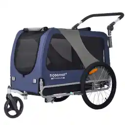 DOGGYHUT® Premium Large/XL Pet Bike Trailer & Stroller for Large Sized Dog or Multiple Small Dogs,Low Center of Gravity,Parking Brakes,Easy Folding Frame,Bicycle Carrier