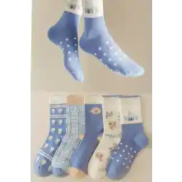 BGK 5'li Desenli Mavi Kadın Çorap