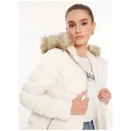Only Kırık Beyaz Kadın Kaban ONLELLAN QUILTED HOOD FUR COAT CC O