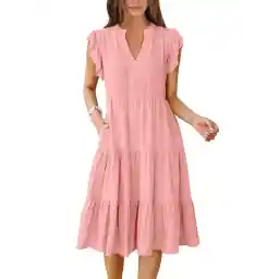 ANRABESS Womens Summer Dress Ruffle Sleeve V Neck Midi Dresses Fashion Casual Fit Flowy Tiered Boho Beach Vacation Sundress