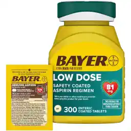 Bayer Aspirin 81mg Enteric Coated Tablets 300ct and 2 Count Travel Pack of Genuine Aspirin 325mg Coated Tablets