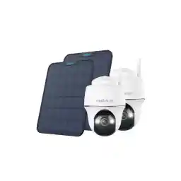 Reolink 2pcs Argus PT Ultra With Black Solar Panel 2 4K 8MP Wireless PT Standalone Solar/Battery Camera with Spotlights, Dual-Band WiFi