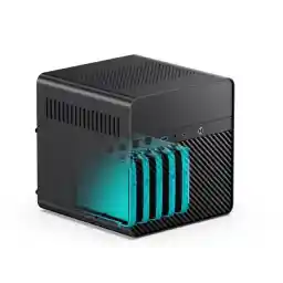 JONSBO N2 BLACK Mini NAS Case ITX, 5+1 Disk Bays Mini Aluminum with Steel Plate Case, Built-in 12cm Fan, SFX Power Bite (L150mm Max.), Support 65mm CPU Cooler , Integrated Upper Cover Removable,Black