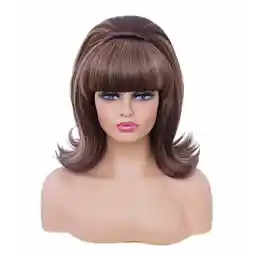 Rugelyss Short Brown Mixed Wig with Bang Retro Bouffant Beehive Wigs fits 80s Costume or Halloween Party