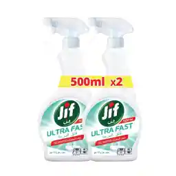 JIF Ultra Fast Cleaner Spray, for smooth and shiny surfaces, Multi-Purpose, Fast & easy clean just in 10 seconds, 2 x 500ml