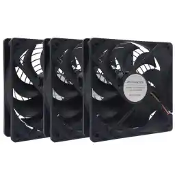 3-Pack 120mm 12V DC High Airflow Computer PC Case Fan 120x120x25mm 3Pin 4.72inch Dual Ball Bearing Brushless Exhaust Cooling Fan for Mining Rig Frame Rack Air Miner PSU with Metal Guard 3000RPM