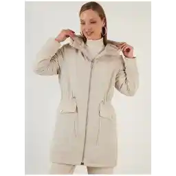 Only Ekru Kadın Uzun Düz Pelüş Kaban