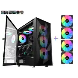 SAMA 3509 Tempered Glass Open Door Gaming ATX Computer PC Case Mid Tower Black with 4 Addressable RGB Fans Pre-installed
