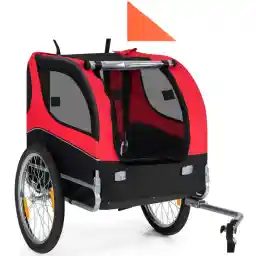 Tangkula Dog Bike Trailer, Breathable Mesh Dog Cart with 3 Entrances, Safety Flag, 8 Reflectors, Folding Pet Carrier Wagon with 20 Inch Wheels, Bicycle Carrier for Medium and Small Sized Dogs