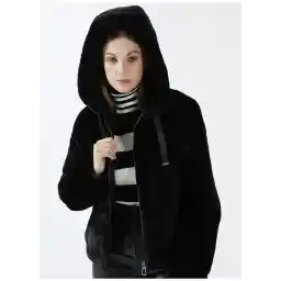 Kapüşonlu Yumuşak Dokulu Siyah Kadın Mont 15260047