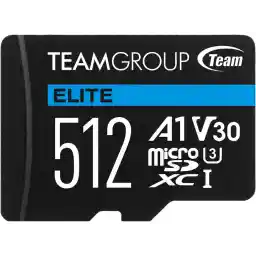 Team Group 512GB Elite microSDXC UHS-I U3, V30, A1, 4K UHD Micro Card with SD Adapter, Speed Up to 100MB/s (TEAUSDX512GIV30A103)