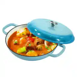 Cast Iron Casserole Braiser, 3.8 Quart,Heavy Duty Casserole Skillet with Lid and Dual Handles, Porcelain Enameled Surface Cookware Pot, Mother's Day Gifts for Family Light Blue