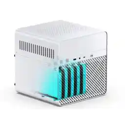 JONSBO N2 WHITE Mini NAS Case ITX, 5+1 Disk Bays Mini Aluminum with Steel Plate Case, Built-in 12cm Fan, SFX Power Bite (L150mm Max.), Support 65mm CPU Cooler , Integrated Upper Cover Removable,White