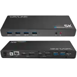 Wavlink USB 3.0 & USB C Ultra HD/5K Universal Laptop Docking Station, Dual 4K Video Display with 2 X HDMI, 2 x DisplayPort, Gigabit Ethernet, 6 x USB 3.0, Audio, Mic, For Windows & Mac by Displaylink