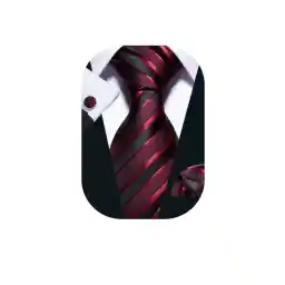 Barry.Wang Tie Sets for Men Silk Stripe Necktie Woven Checkered Handkerchief Cufflinks Formal Business Wedding