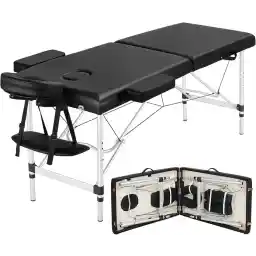 COOLBABY Portable Massage Table Professional Adjustable Folding Bed with 2-part Wooden Frame Ergonomic Headrest and Tote Bag for Therapeutic Tattoo Salon SPA Facial Treatment aluminium alloy…, big