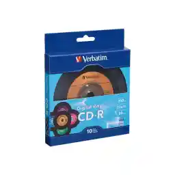 Verbatim CD-R Blank Discs 700MB 80min 52X Recordable Disc for Data and Music with Digital Vinyl Surface - 10pk Bulk Box Blue/Green/Orange/Pink/Purple,Yellow