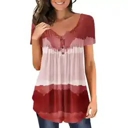Women's Casual Tunics to Wear with Leggings Short Sleeve Printed Graphic Blouse Tops