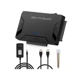 USB 3.0 to IDE and SATA Converter External Hard Drive Adapter Kit for Universal 2.5/3.5 HDD/SSD Hard Drive Disk, One Touch Backup Function, Included 12V/2A Power Adapter