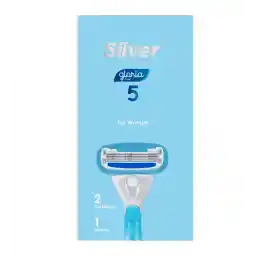 تیغ یدک سیستم 5 لبه مدل گلوریا زنانه آبی بسته 4 عددی | سیلور