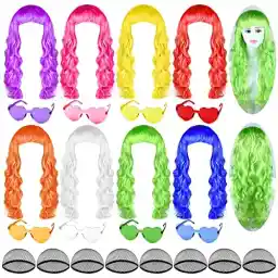 24 Pieces Colorful Long Curly Wigs Wavy Party Wigs Curly Cosplay Costume Wig for Women Party Décor Bachelorette