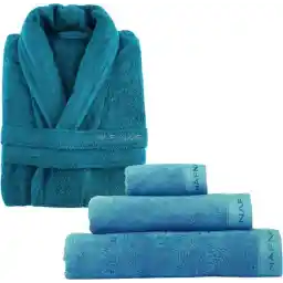Naf Naf Luxueuse Unisex Badjas met Badset 100% Katoen - Comfortabel & Warm BLAUW MAAT L/XL