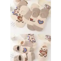 BGK 5 Çift Kadın Love Desenli Bej Görünmez Çorap