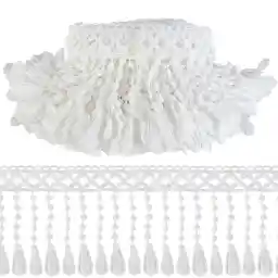 GORGECRAFT 5 Yards Tassels Lace Edge Trim Ribbon White Vintage Flower Edging Trimmings Fabric Embroidered Applique for DIY Sewing Craft Wedding Bridal Dress Clothes Embellishment