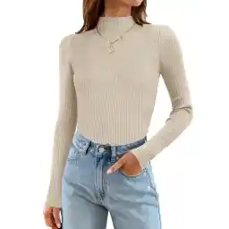 ZESICA Women's 2025 Fall Long Sleeve Turtleneck T Shirt Ribbed Knit Sweater Slim Fit Basic Casual Tee Tops