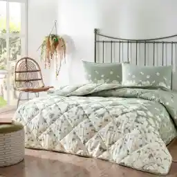 Taç Liana Desenli Pamuk Yorgan, Yeşil, Çift Kişilik