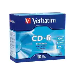 Verbatim Cd-R Recordable Disc, 700 Mb/80 Min, 52x, Slim Jewel Case, Silver, 10/Pack