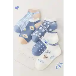 BGK 5'li Desenli Mavi Kadın Kısa Çorap Kc 151021