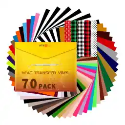 HTVRONT HTV Vinyl Heat Transfer Vinyl Bundle-70 Pack Iron on Vinyl for t Shirts 51 Assorted Colors HTV Sheets with Weeding Hooks and PTFE Sheet
