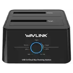 Wavlink USB 3.0 to SATA I/II/II Dual Bay External Hard Drive Docking Station for 2.5" 3.5" SATA HDD/SSD Enclosure 2x 16TB Hard Drive Enclosure With UASP, Support Offline Clone Duplicator, Auto Sleep