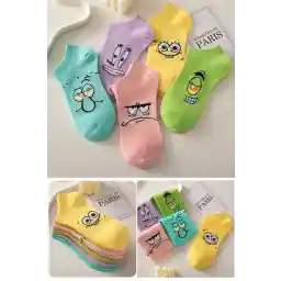 BGK 5 Çift Sünger Bob Desenli Kısa Çorap