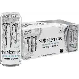 Monster Energy Zero Ultra, Sugar Free Energy Drink, 16 Ounce (Pack of 15)