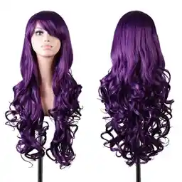Wigs 32 inch Wavy Curly Cosplay Wig With Wig Cap and Comb (Dark Purple)