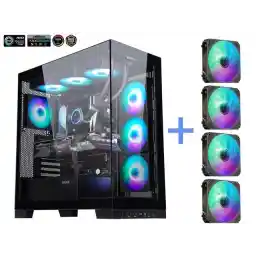 SAMA 4503 Dual USB3.0 and Type C Tempered Glass ATX Mid Tower Gaming PC Computer Case, w/ 4 x 120mm ARGB Fans (3 x MB Side, 1 x Rear) Pre-Installed, Back Plug Motherboard Design