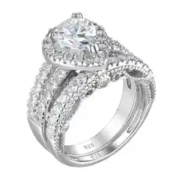 Wuziwen Pear Wedding Engagement Ring Set for Women 925 Sterling Silver Cubic Zirconia